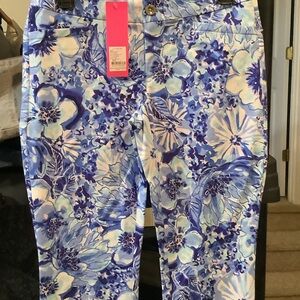 Lilly Pulitzer Blue Floral Kelly skinny ankle pants, catch n keep‎ small